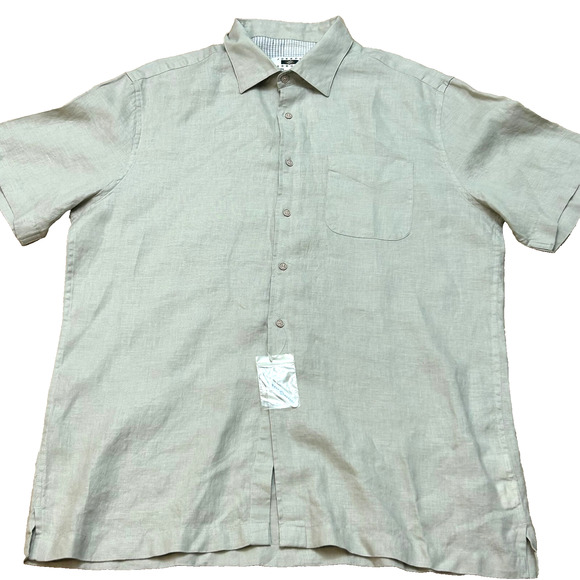 Joseph Abboud Linen Button Up Shirt Mens XL Green Short Sleeve Summer - Picture 1 of 9